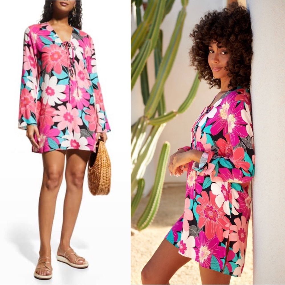 La Blanca In Full Bloom Pink Lace-up Swim Cover-up Tunic NWT XL Beach Resortwear
